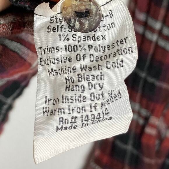 JOHNNY WAS WORKSHOP Shirt M Floral Embroidery Plaid Long Sleeve Button - Picture 8 of 12